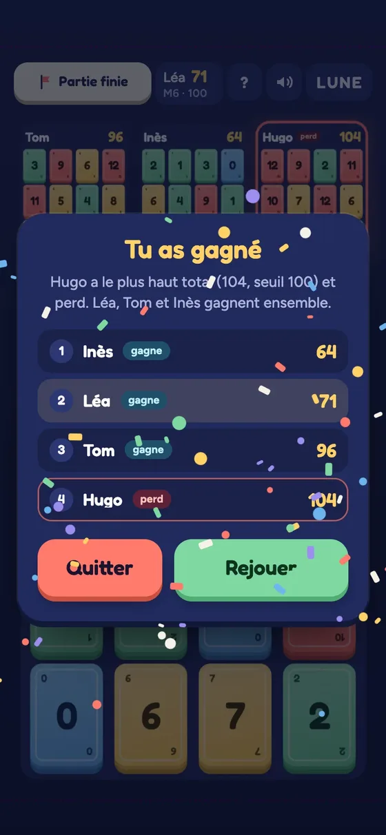 L'écran de victoire du 12