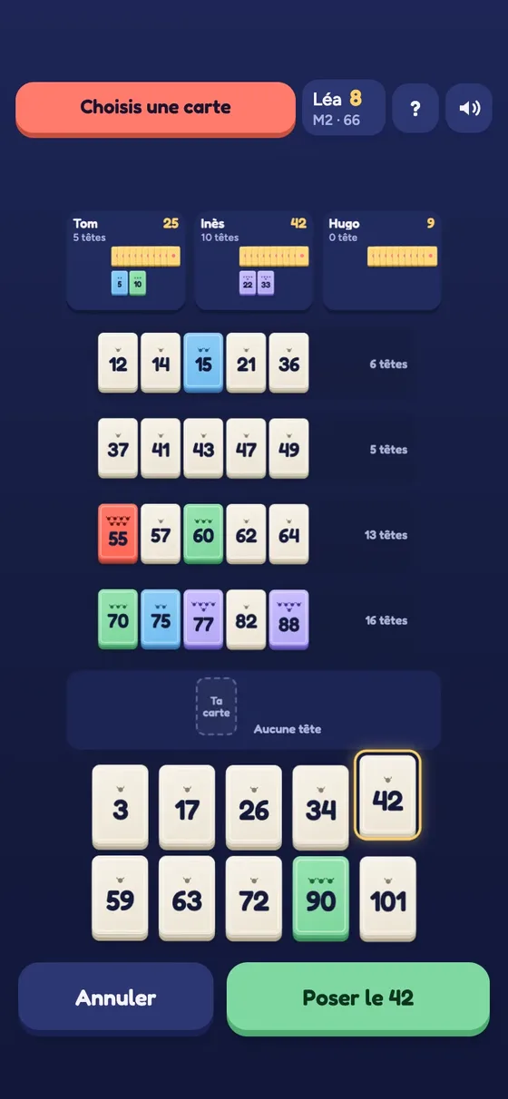 Au 6, choisir une carte de sa main