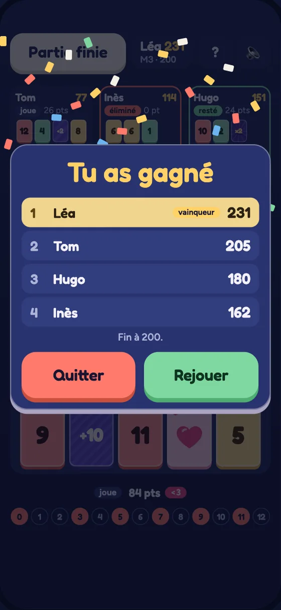 L'écran de victoire du 7