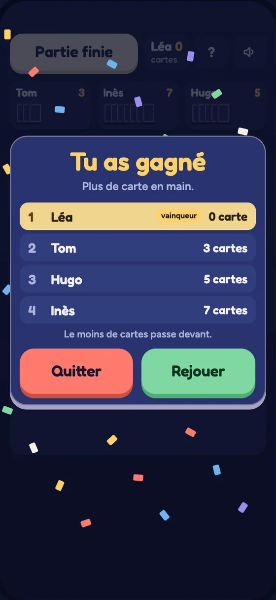 L'écran de victoire du 8