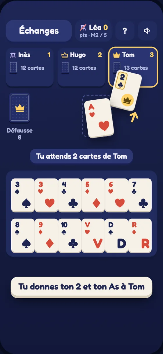 Les échanges de cartes entre rôles en début de manche, au Président