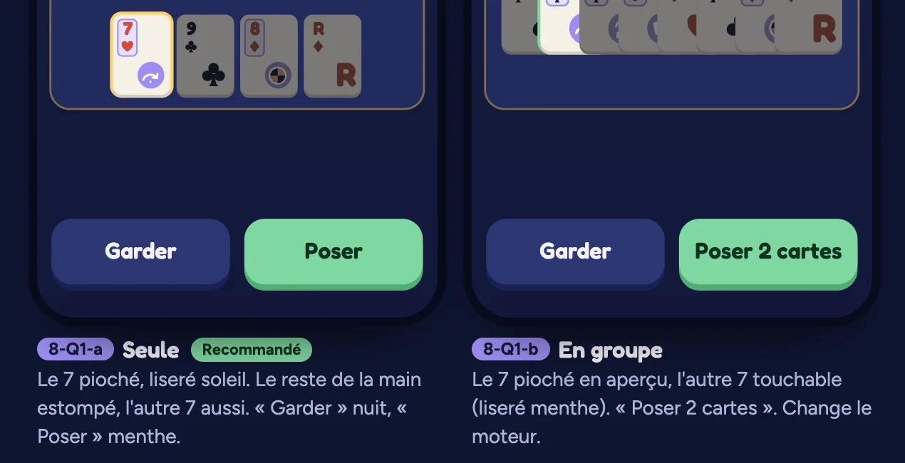 Deux options de la même question, chacune dans un cadre de téléphone, l'une marquée Recommandé