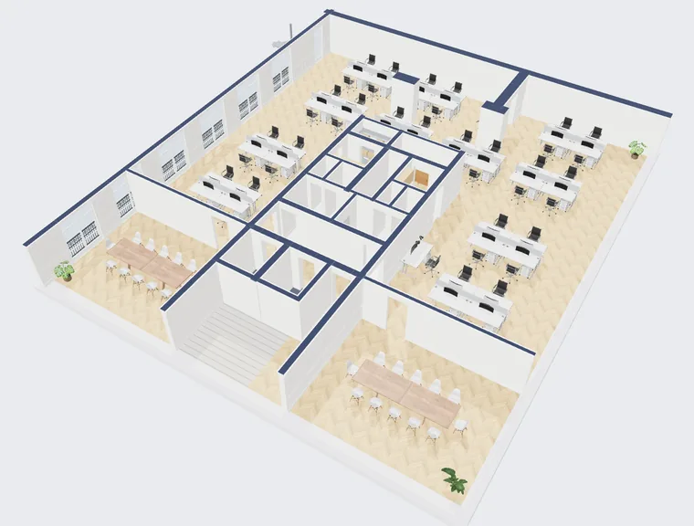 The same floor as an open plan with 45 desks